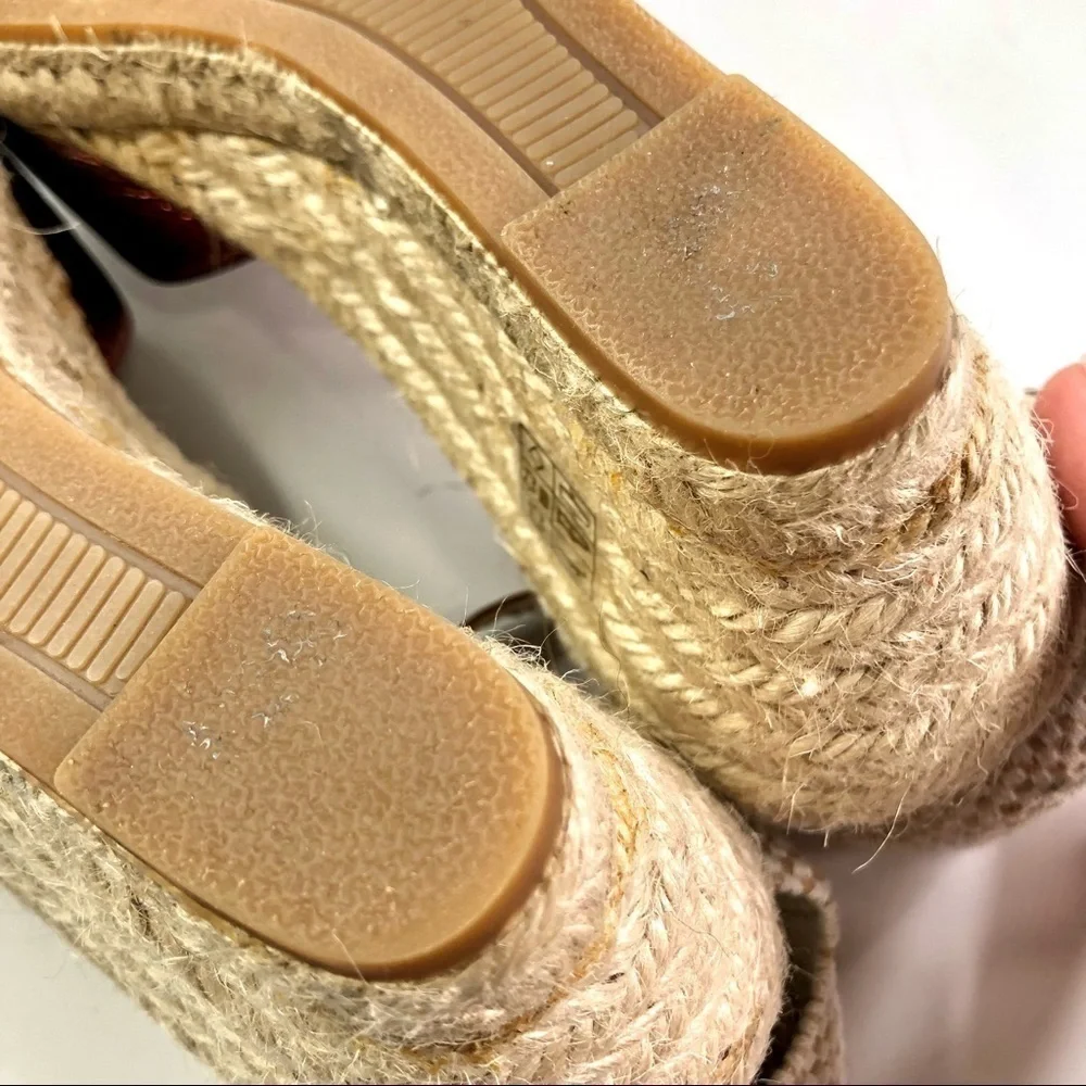Maypol Anthropologie wedge espadrilles metallic red leather toe woven heel 39